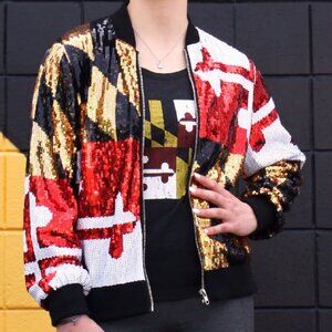 Maryland Flag Sequinned Zippered Jacket - NEW Fast Ship